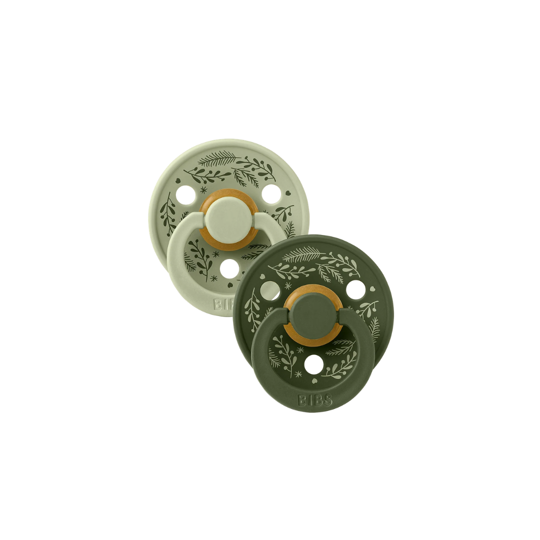 BIBS Colour Pacifiers Holiday Leaf 2 Pack (Sage/Hunter Green)