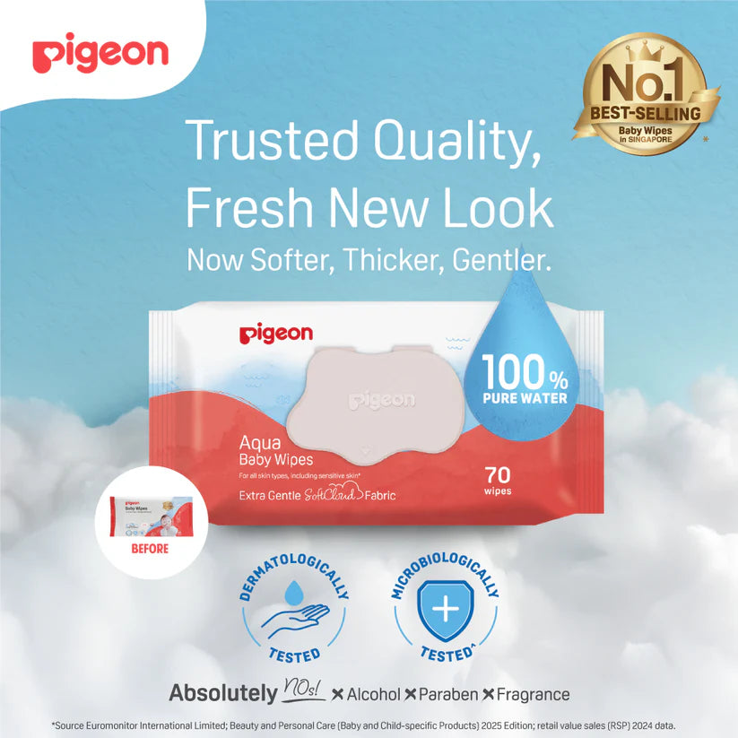 Pigeon Aqua Baby Wipes Hard Lid Cover (70 Wipes x 3)