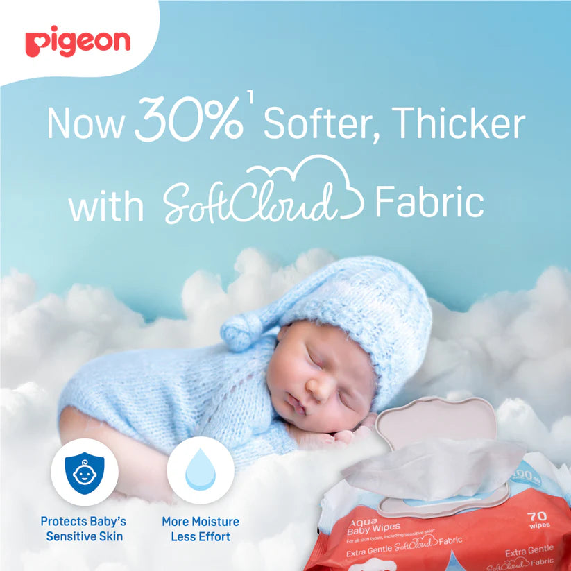 Pigeon Aqua Baby Wipes Hard Lid Cover (70 Wipes x 3)