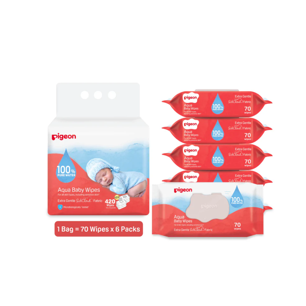Pigeon Aqua Baby Wipes Hard Lid Cover (70 Wipes x 6)
