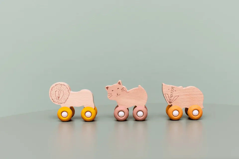 Trixie Wooden Animal Cars With Silicone Wheels